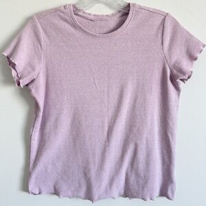 Athleta Lettuce Trim Powder Pink RIBBED CROP TOP BABY Girl TEE Preppy Girls‎ XXL